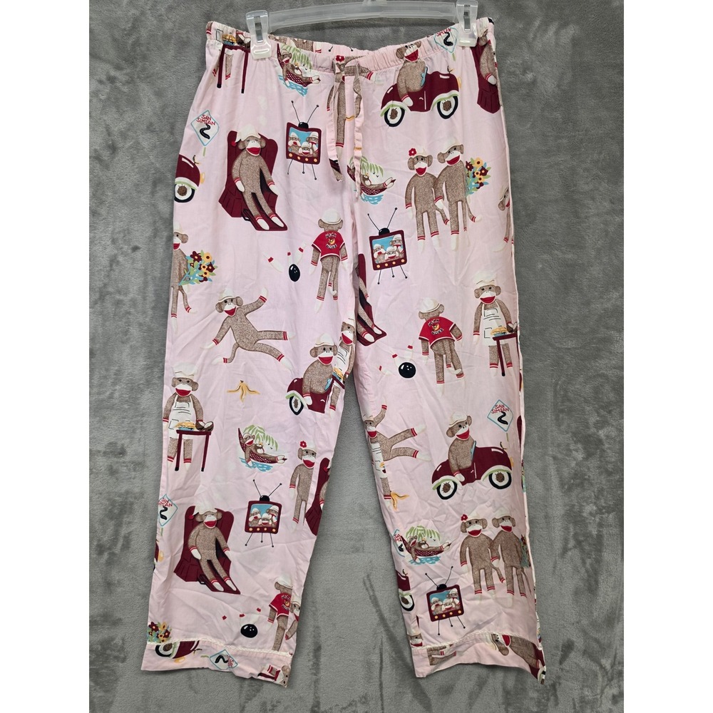Nick & Nora Pink Sock Monkey Pajama Pants Women XL Lounge Sleepwear